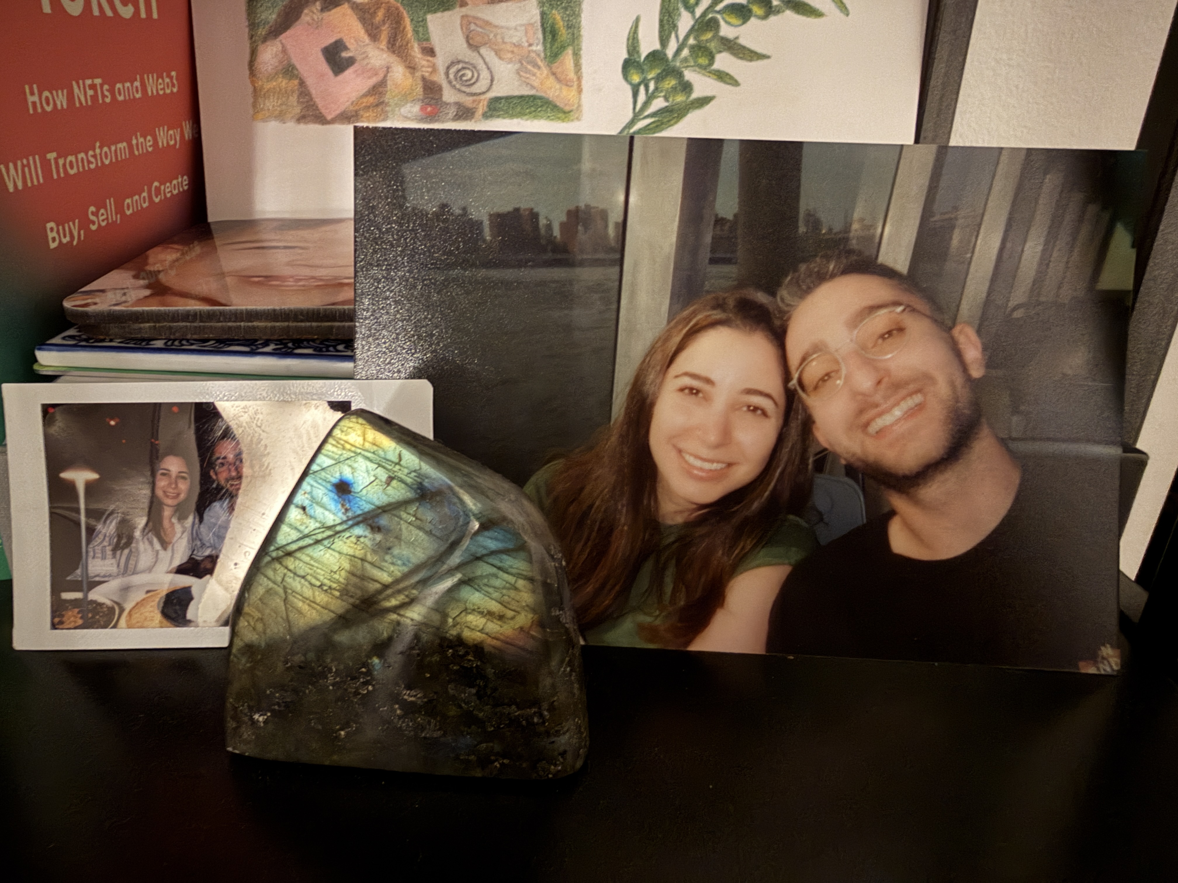 The shelf - printed photos and labradorite